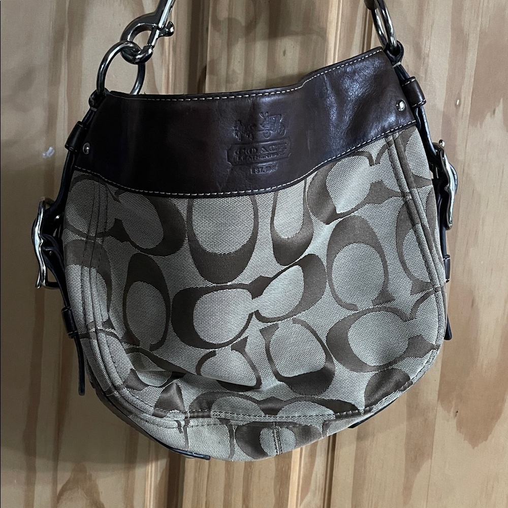 Coach Signature Brown and Tan Shoulder Bag
